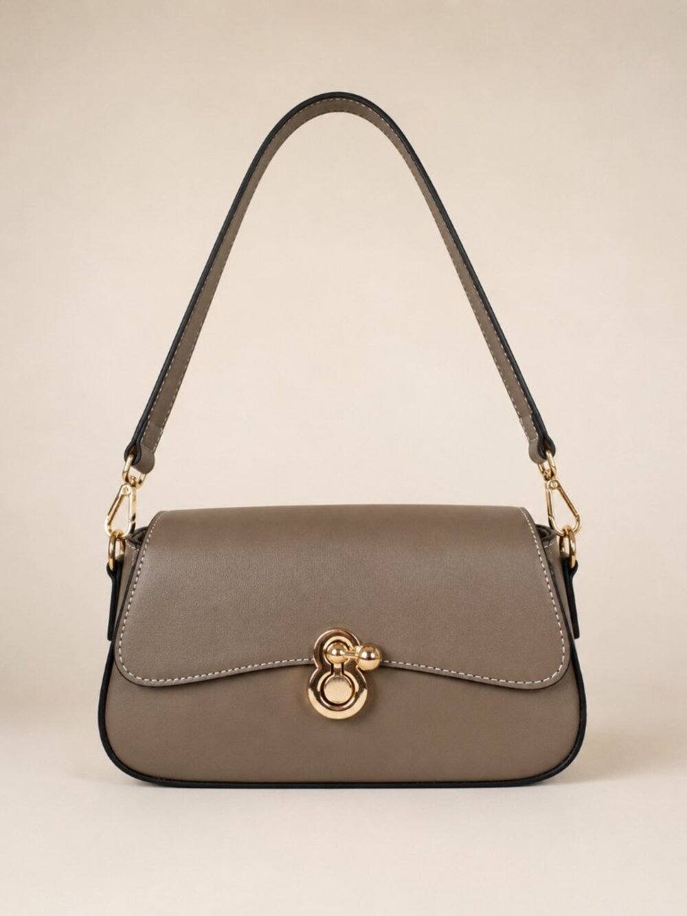 Italian Leather Mini Bag, Structured Crossbody Shoulder Purse, Taupe Handbag